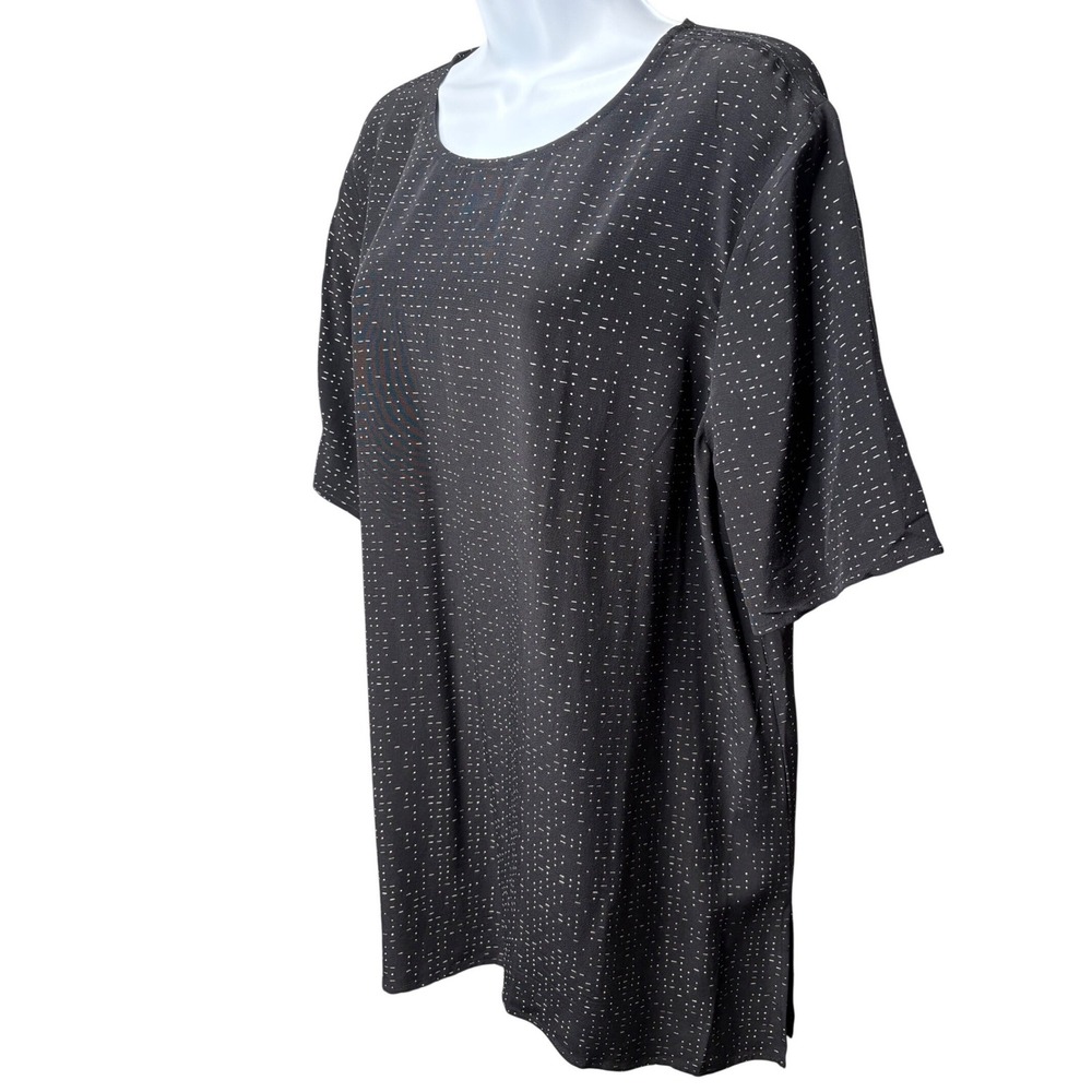 EILEEN FISHER Womens Black Dash Print Short Sleeve Tunic Top Sz 18 Minimalist